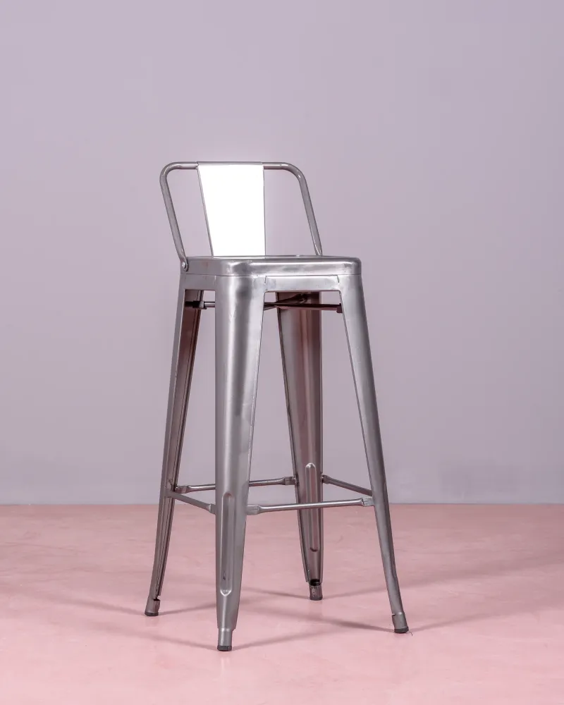 Industrial metallized steel stool with backrest | Nest Dream