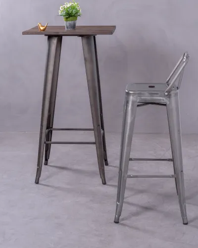 Industrial metallized steel stool with backrest | Nest Dream