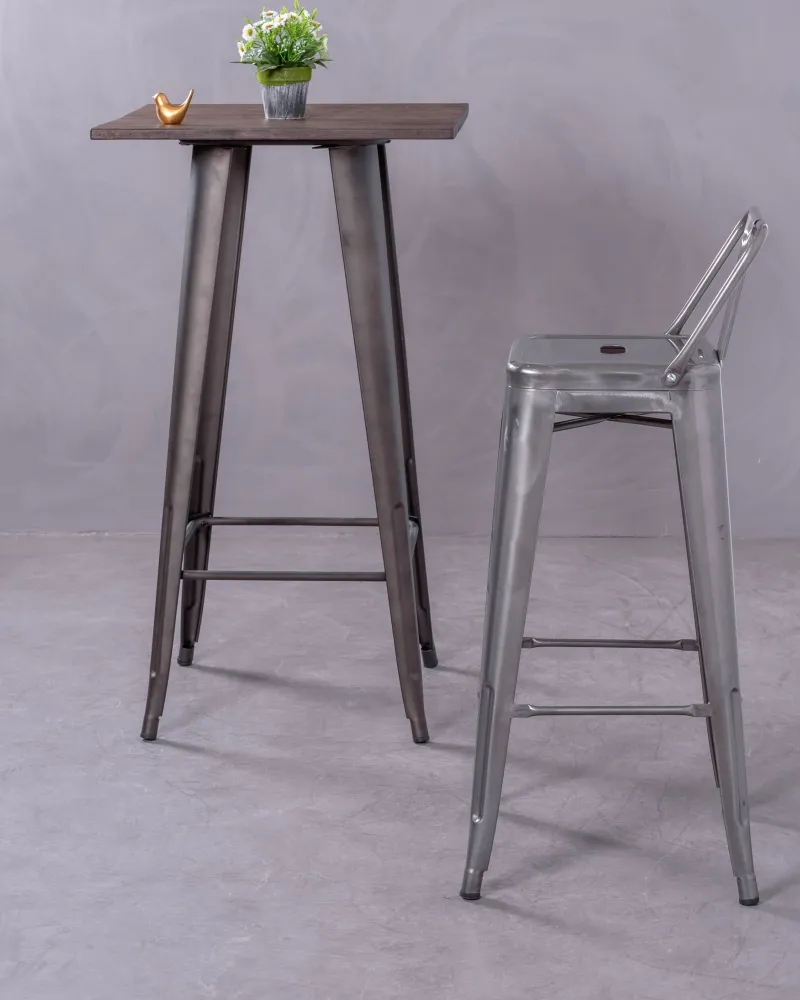 Industrial metallized steel stool with backrest | Nest Dream