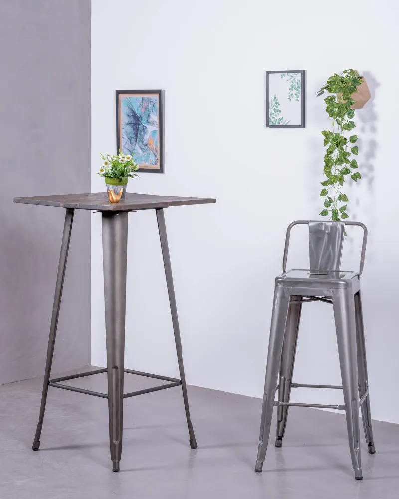 Industrial metallized steel stool with backrest | Nest Dream