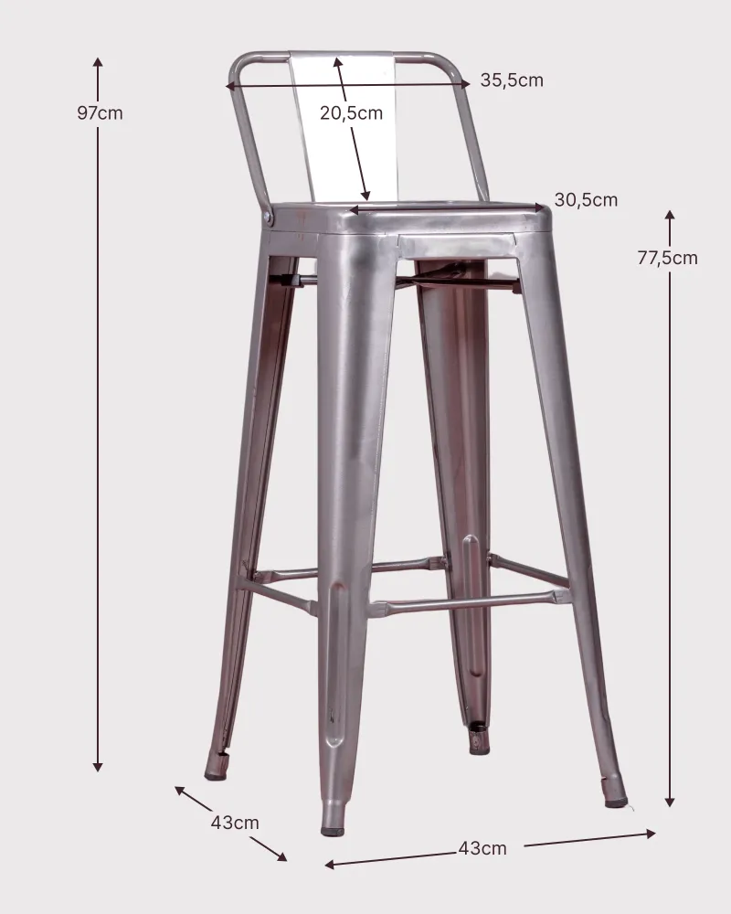 Tabouret industriel en acier métallisé avec dossier | Nest Dream