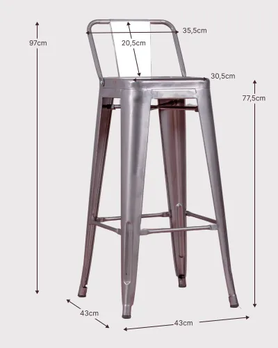 Metallstahlhocker mit niedriger Rückenlehne und Holz | Nest Dream