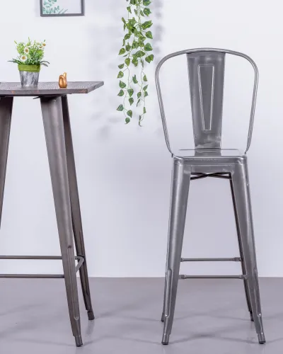 Industrial metallized steel stool with high backrest | Nest Dream