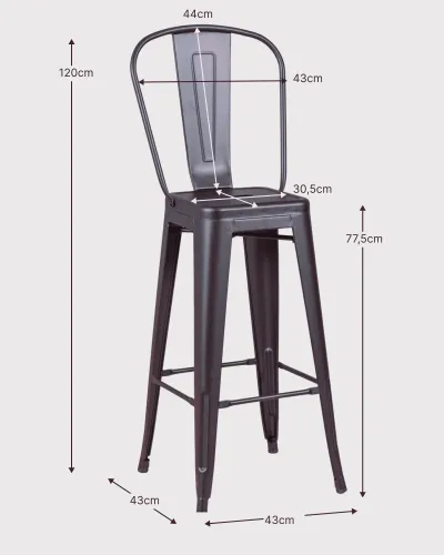 Industrial metallized steel stool with high backrest | Nest Dream