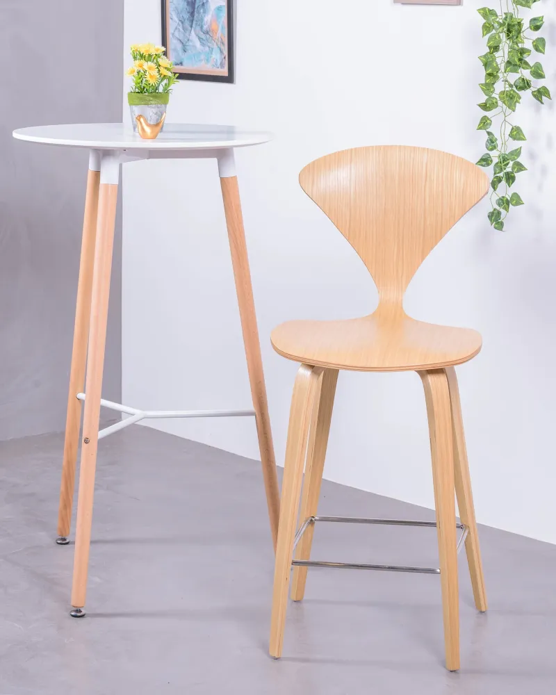 Cherner Scandinavian kitchen stool in curved natural wood | Free Shipping