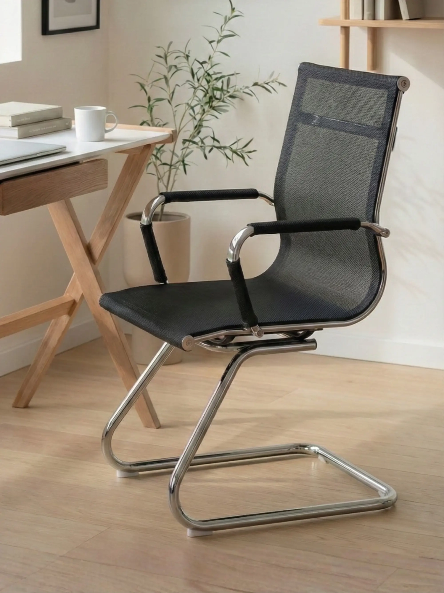 Sedia per sala riunioni con schienale basso in rete di fibra traspirante - Alu NEST DREAM - 1
