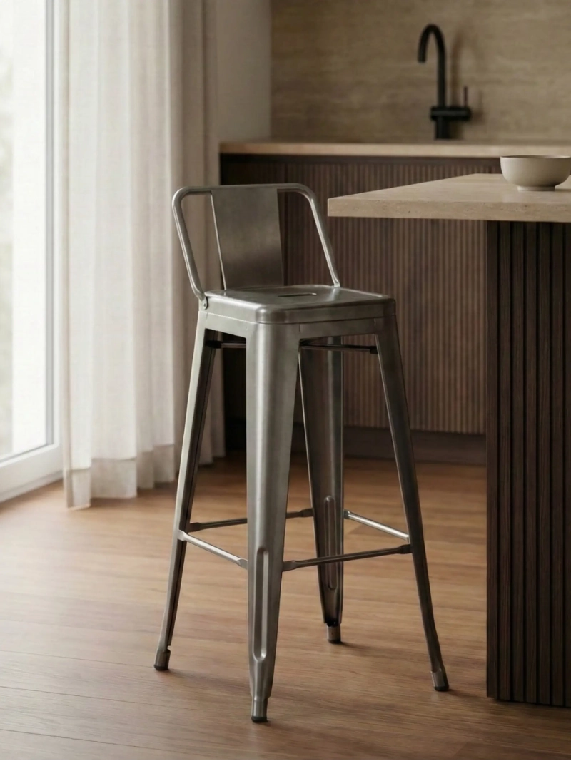 stołek industrialny ze stali metalizowanej z niskim oparciem (76cm) - Bistro NEST DREAM - 1