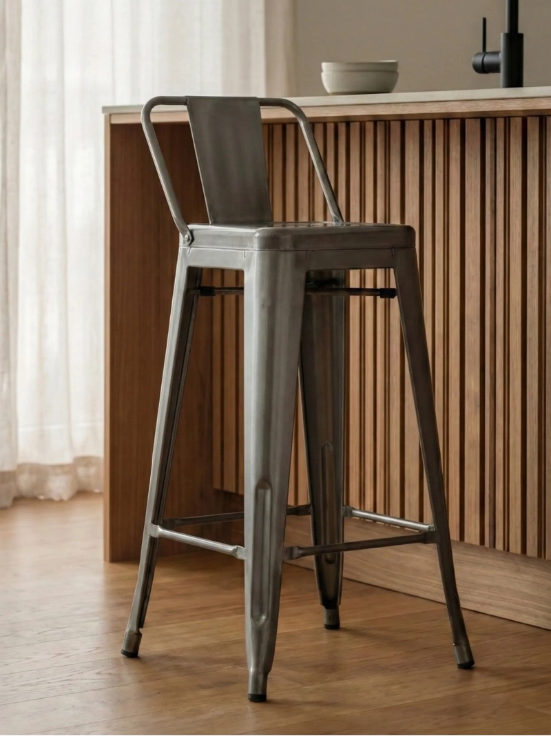 Industrial metal stool with low backrest (66cm) - Bistro