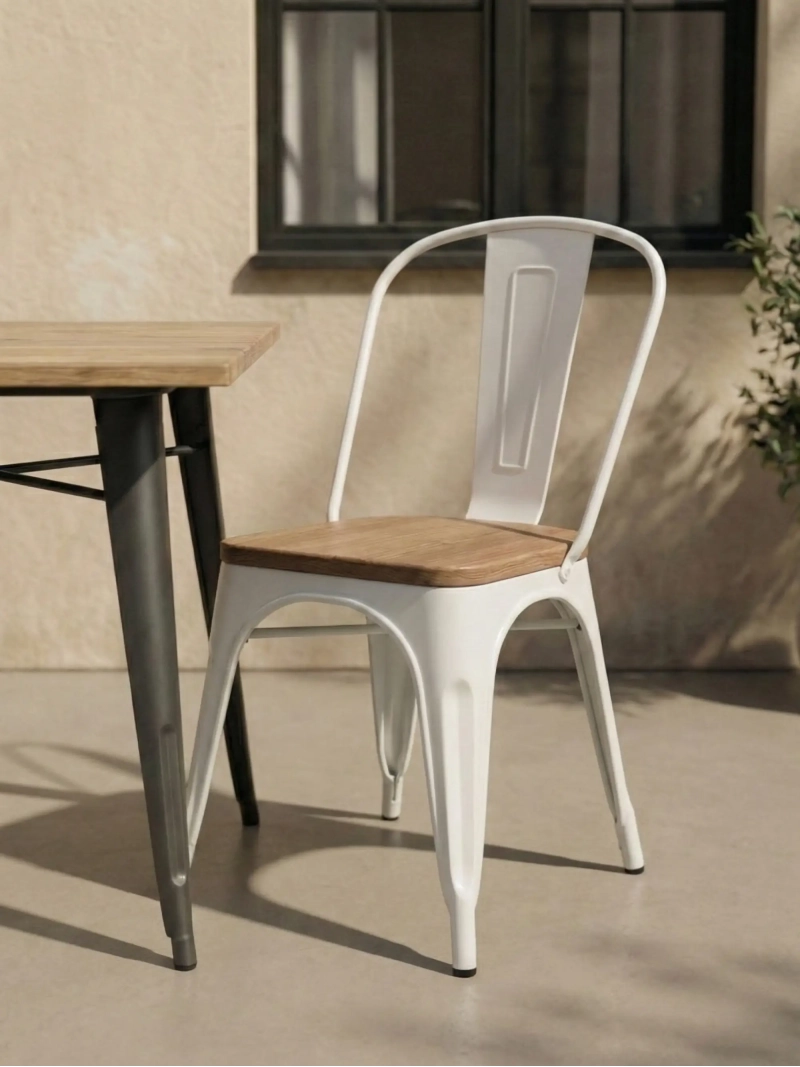 Scaun metalic cu scaun din lemn de ulm - Bistro NEST DREAM - 10