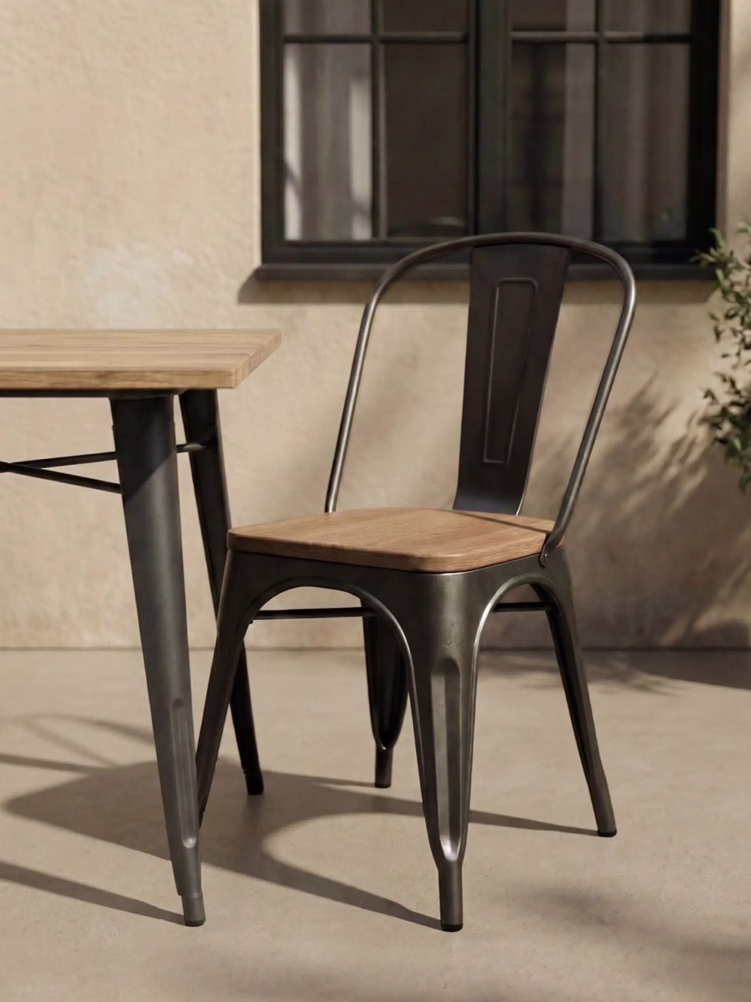 Kovová stolička so sedadlom z jaseňového dreva - Bistro NEST DREAM - 1