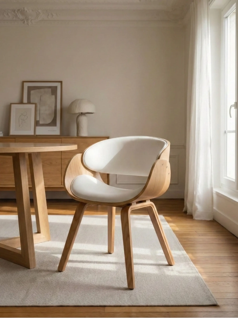 Nordic chaise en bois d'érable clair avec coussin en simili cuir - Burrow S NEST DREAM - 1