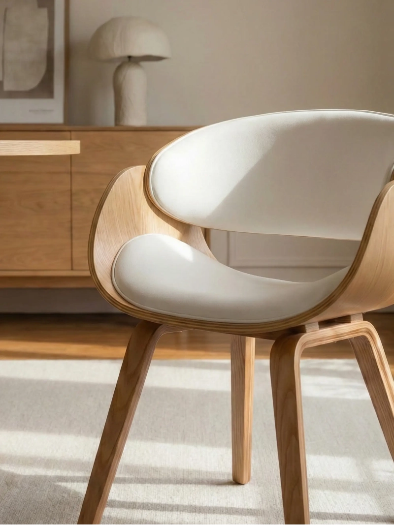 Nordic light maple wood chair with leatherette cushion - Burrow S NEST DREAM - 1