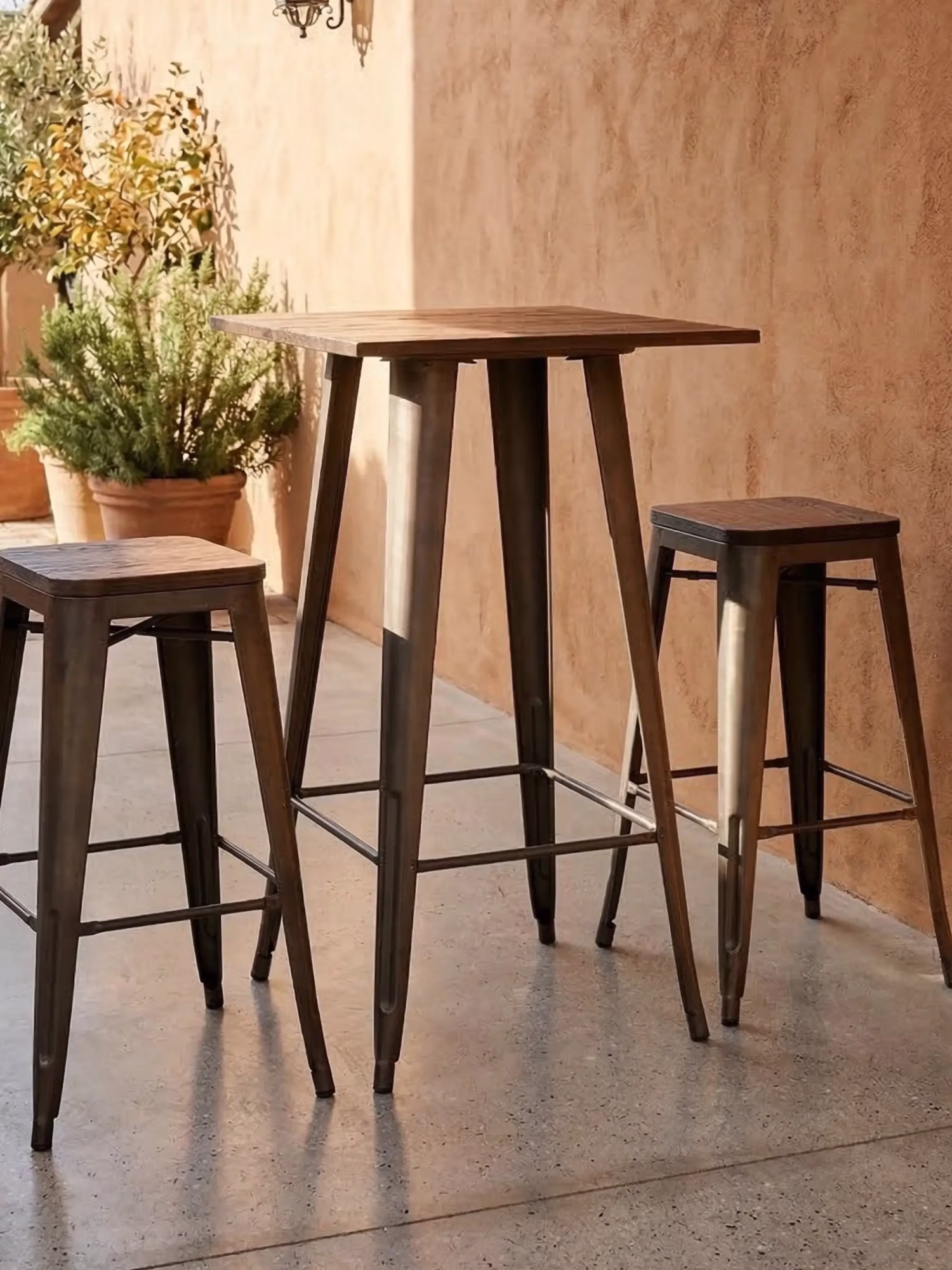 Industrial high table in aged steel and dark wood - Bistro NEST DREAM - 1