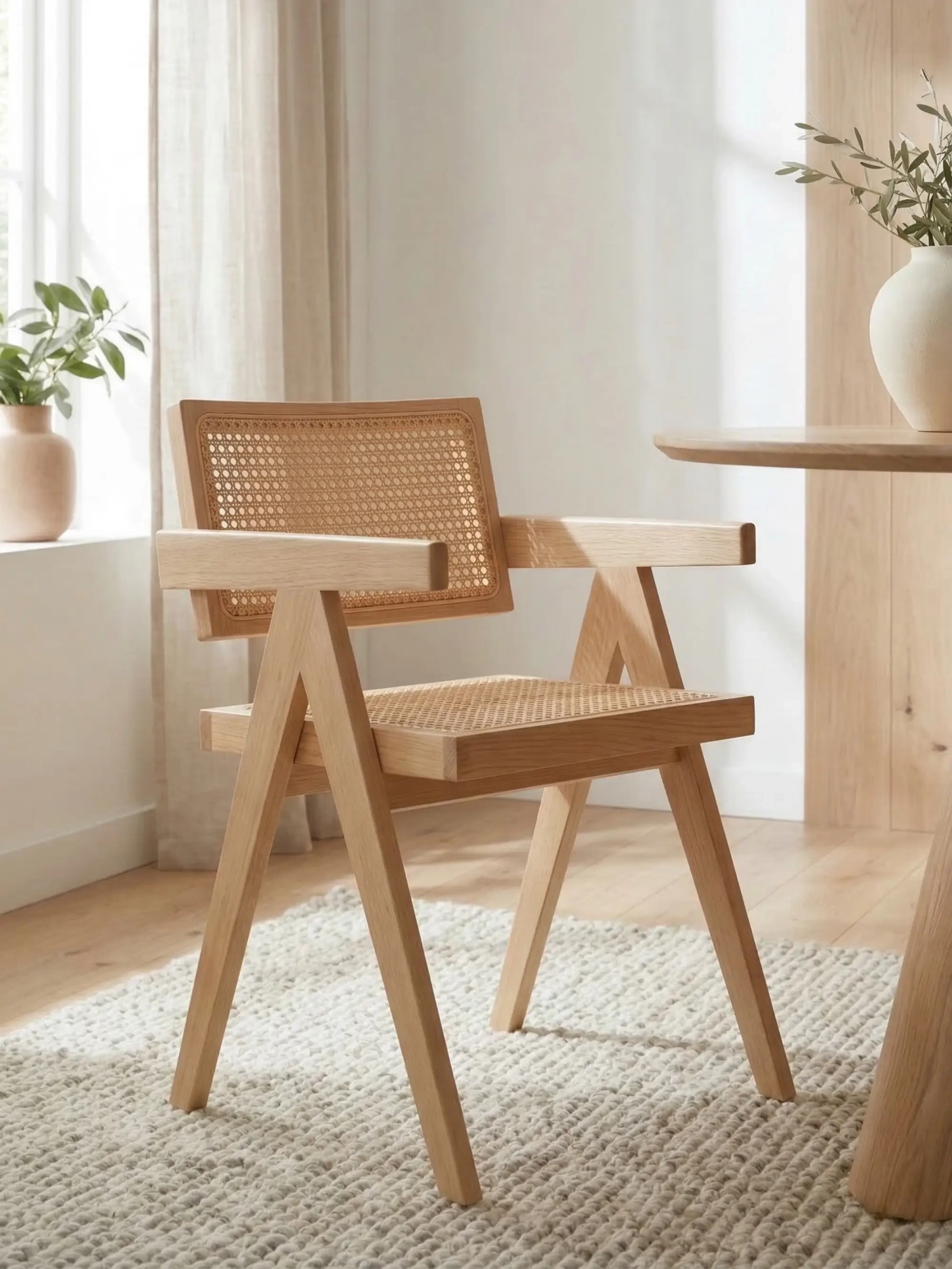 Classic chair with armrests in natural rattan and ash wood - Compass NEST DREAM - 1