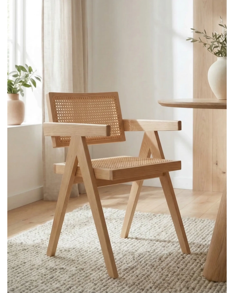 Classic chair with armrests in natural rattan and ash wood - Compass NEST DREAM - 1