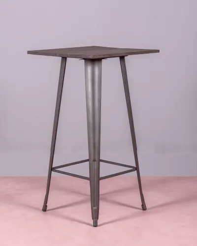 Industrial high table in aged steel and dark wood | Nest Dream