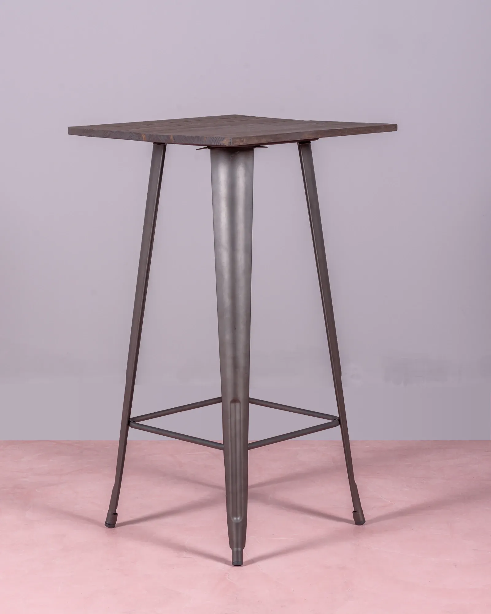 Industrial high table in aged steel and dark wood | Nest Dream