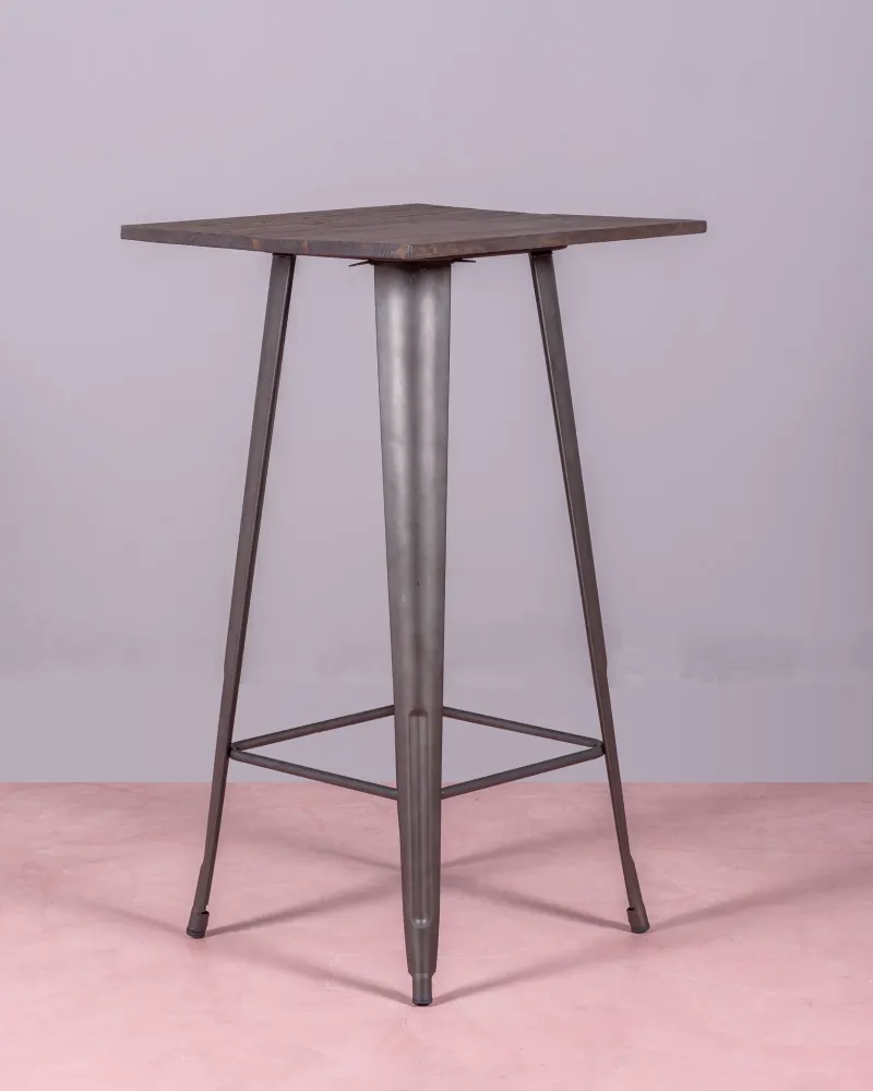 Industrial high table in aged steel and dark wood | Nest Dream