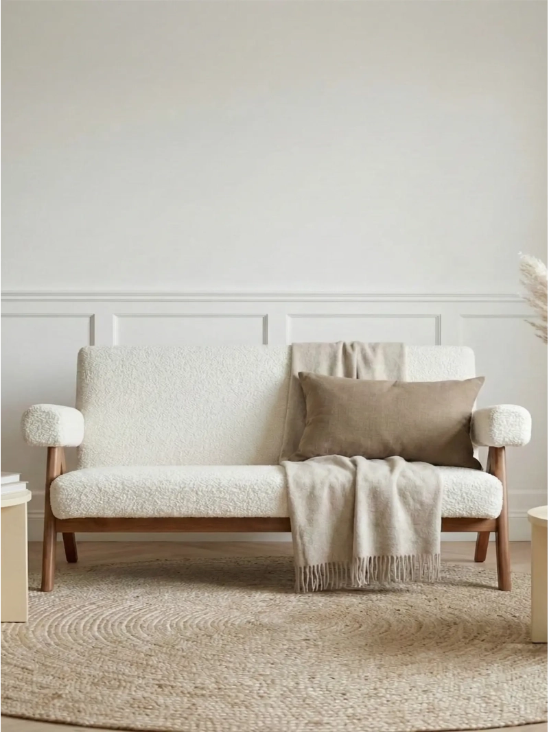 Divano vintage in legno di teak e tappezzeria boucle - West NEST DREAM - 1