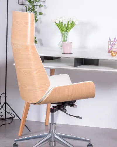 Chaise de bureau à dossier haut en bois d'érable et similicuir | Livraison gratuite