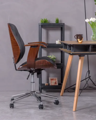 Chaise de bureau design en bois de noyer foncé | Livraison gratuite