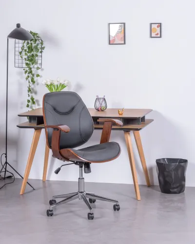 Designer-Bürostuhl mit dunklem Walnussholz | Gratisversand