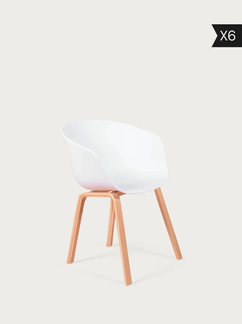 Set of 6 Chair with plastic seat and beech wood legs - Daxer x6