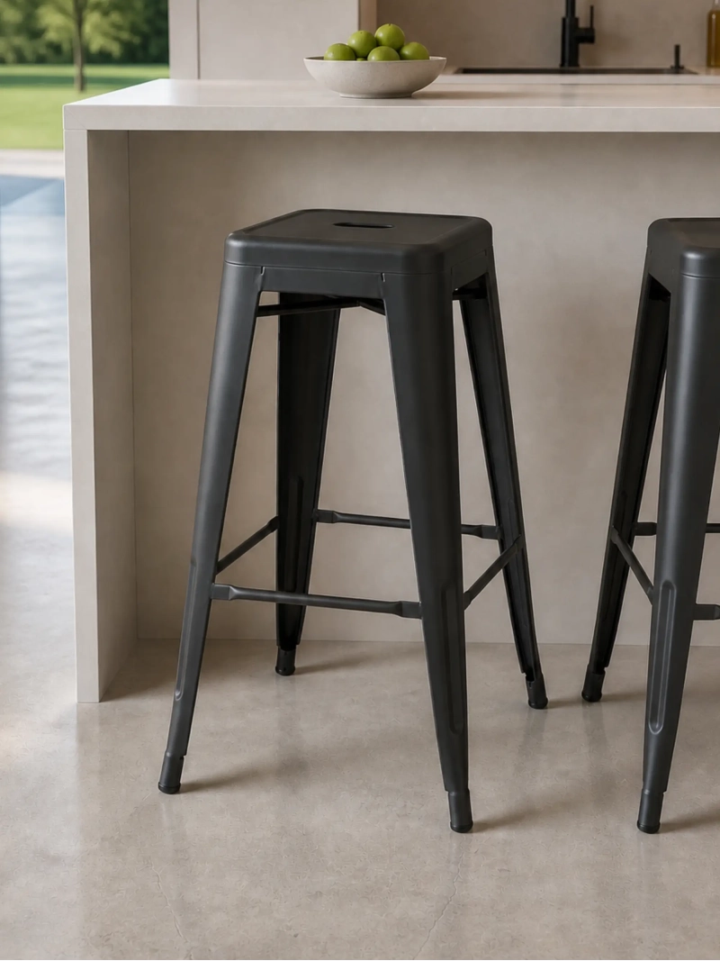 kruk industrieel staal 76 cm met voetsteun | Bistro