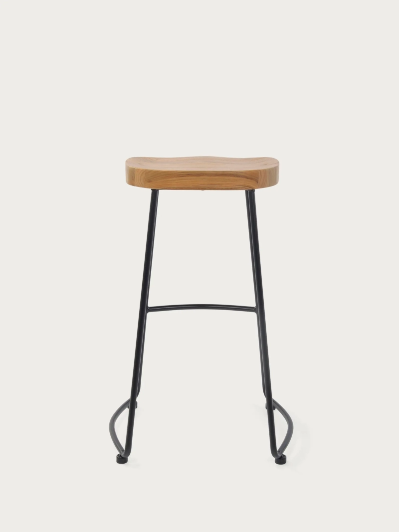 tabouret de bar haut industriel 76cm Portland | Bois massif véritable