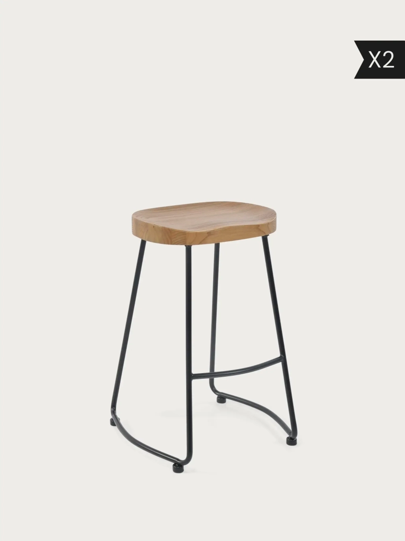 Pack de 2 Taburete 76 cm en olmo macizo y acero Portland x2
