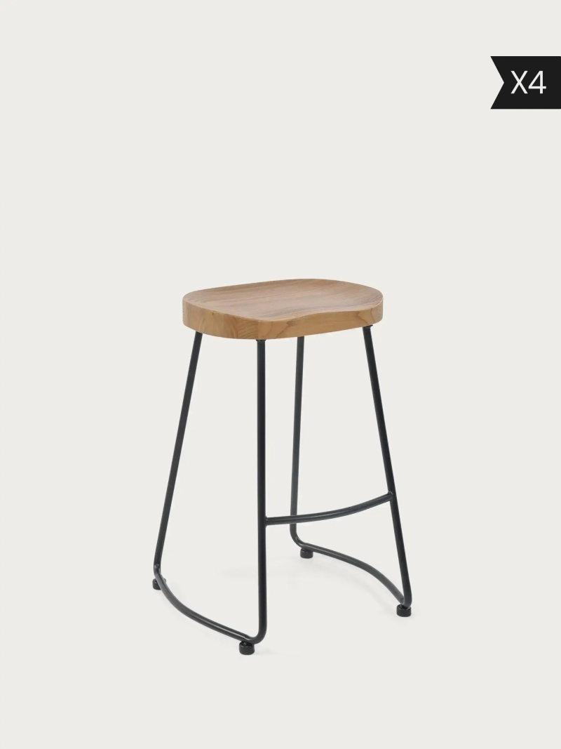 Lot de 4 Tabouret 76 cm en orme massif et acier Portland x4