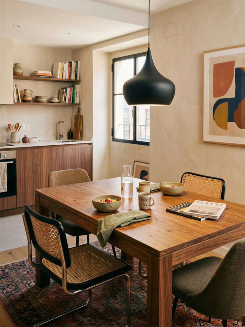 Silla de comedor retro en ratán natural y acero cromado - Frank NEST DREAM - 1