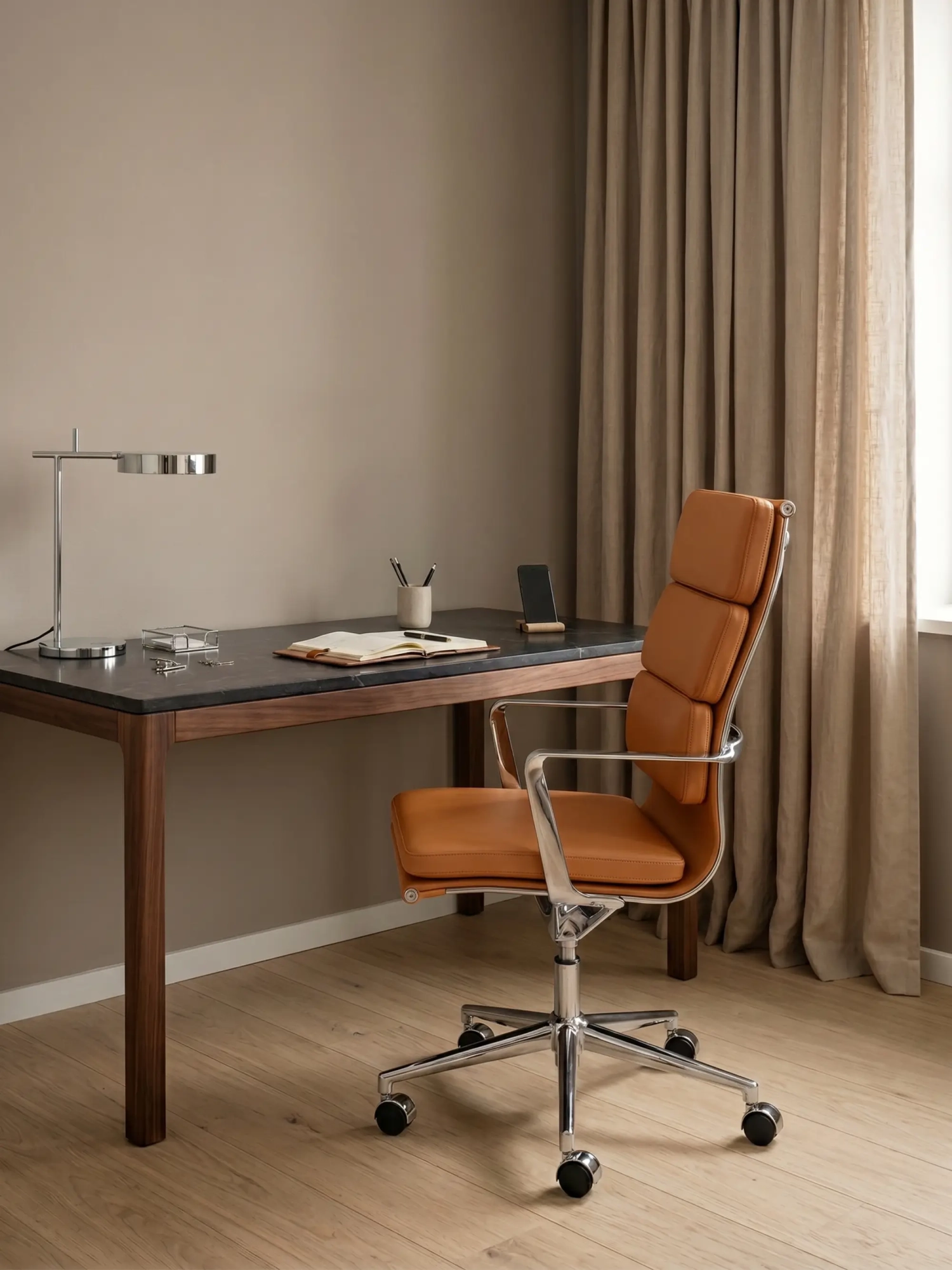 Office chair Alu S high back in eco-leather with casters | Nest Dream