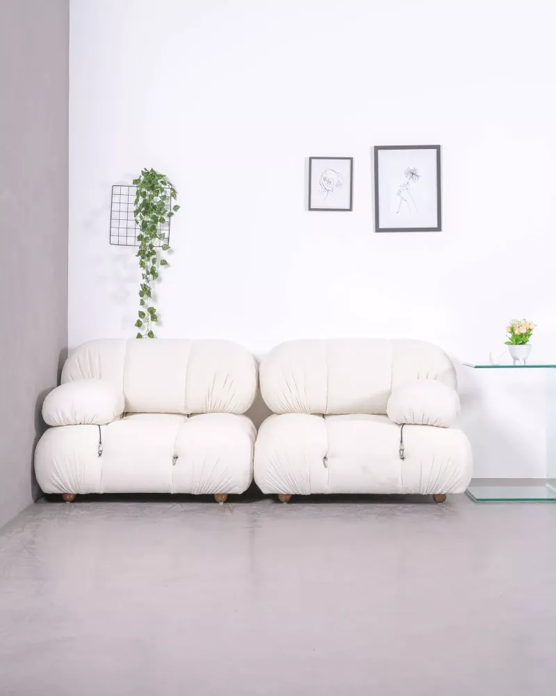 Dwuczęściowa sofa modułowa tapicerowana bouclé | Darmowa dostawa