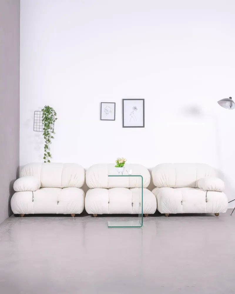 3-teiliges modulares Sofa mit Bouclé-Polsterung | Kostenloser Versand