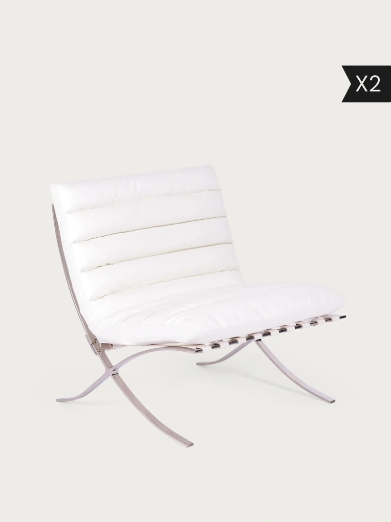 Pack de 2 Sillón de diseño en acero inoxidable y piel sintética - Torino x2