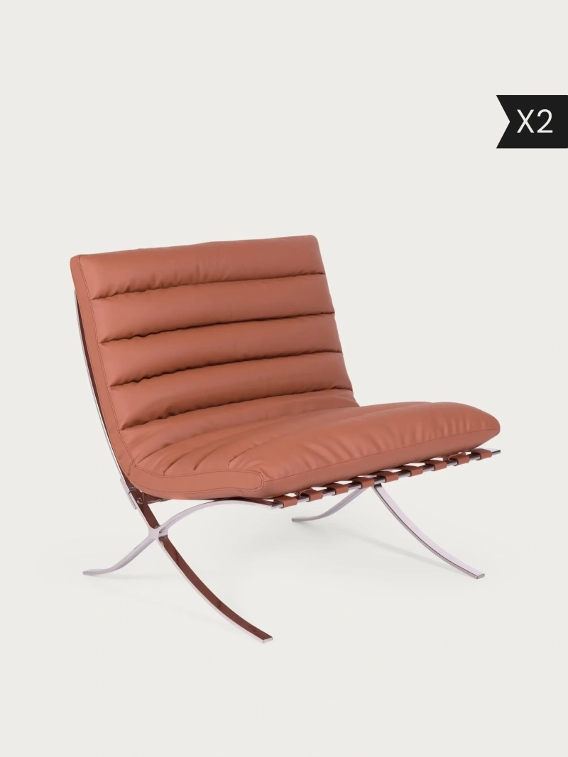 Set of 2 Design armchair in stainless steel and synthetic leather - Torino x2