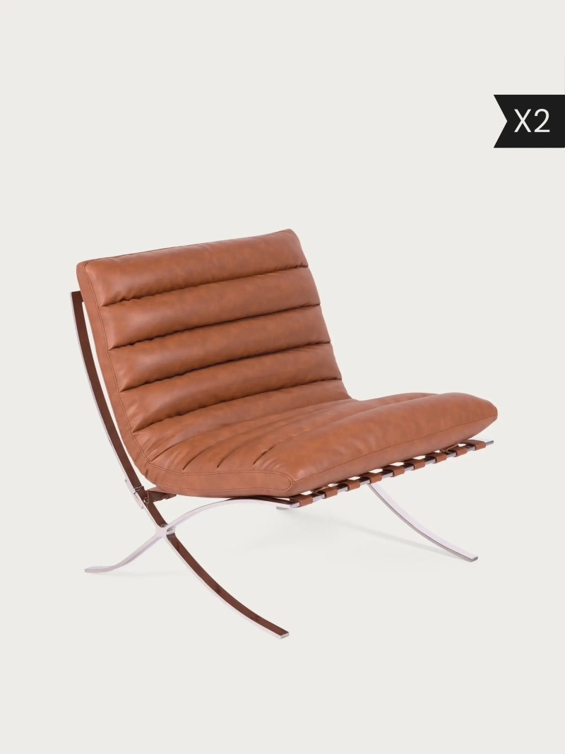 Zestaw 2 Designerski fotel ze stali nierdzewnej i skóry syntetycznej - Torino x2