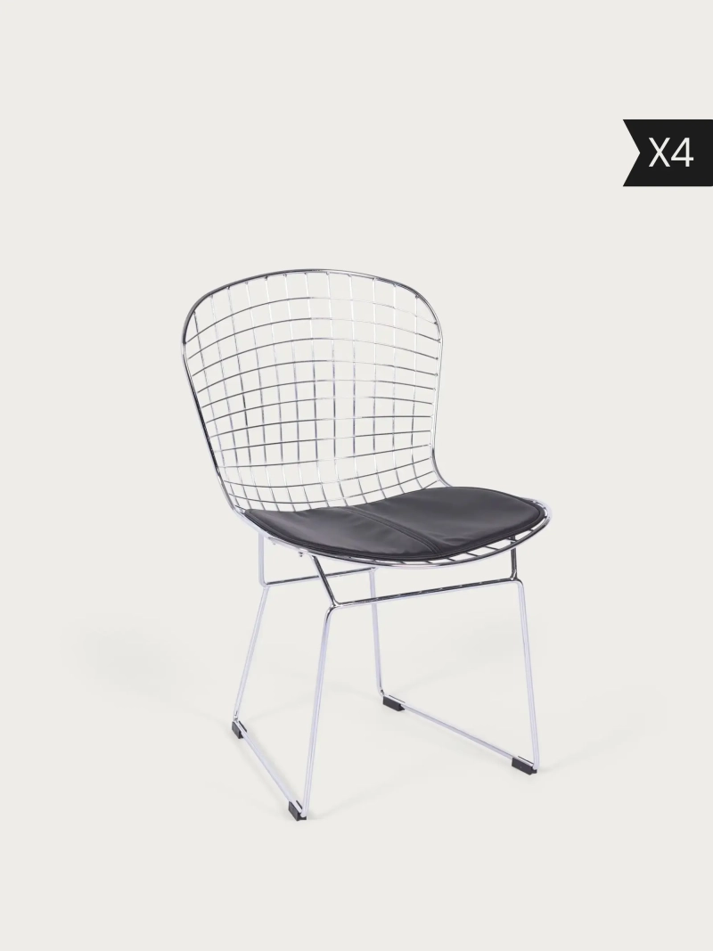 Pack de 4 Silla de comedor ergonómica de acero inoxidable - Berta x4