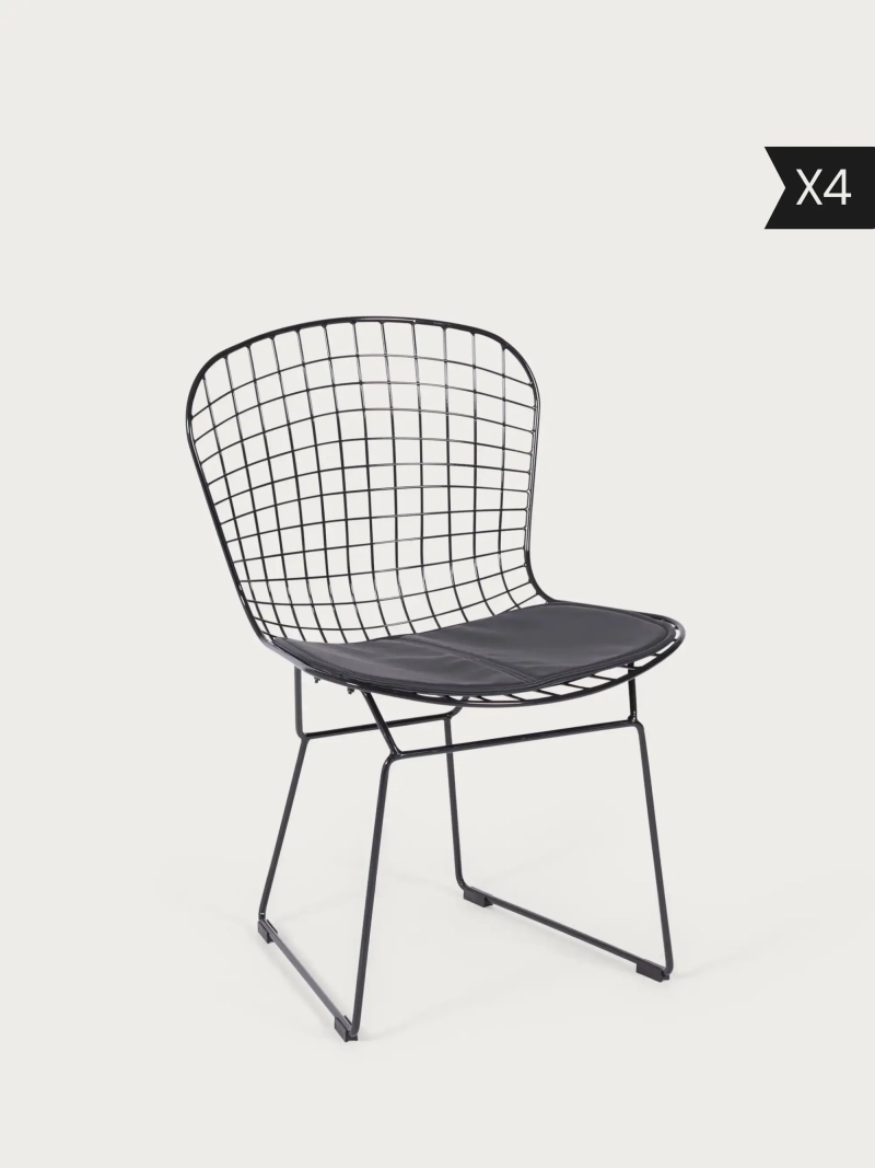 Pack de 4 Silla de comedor de acero inoxidable negro con cojín - Berta x4