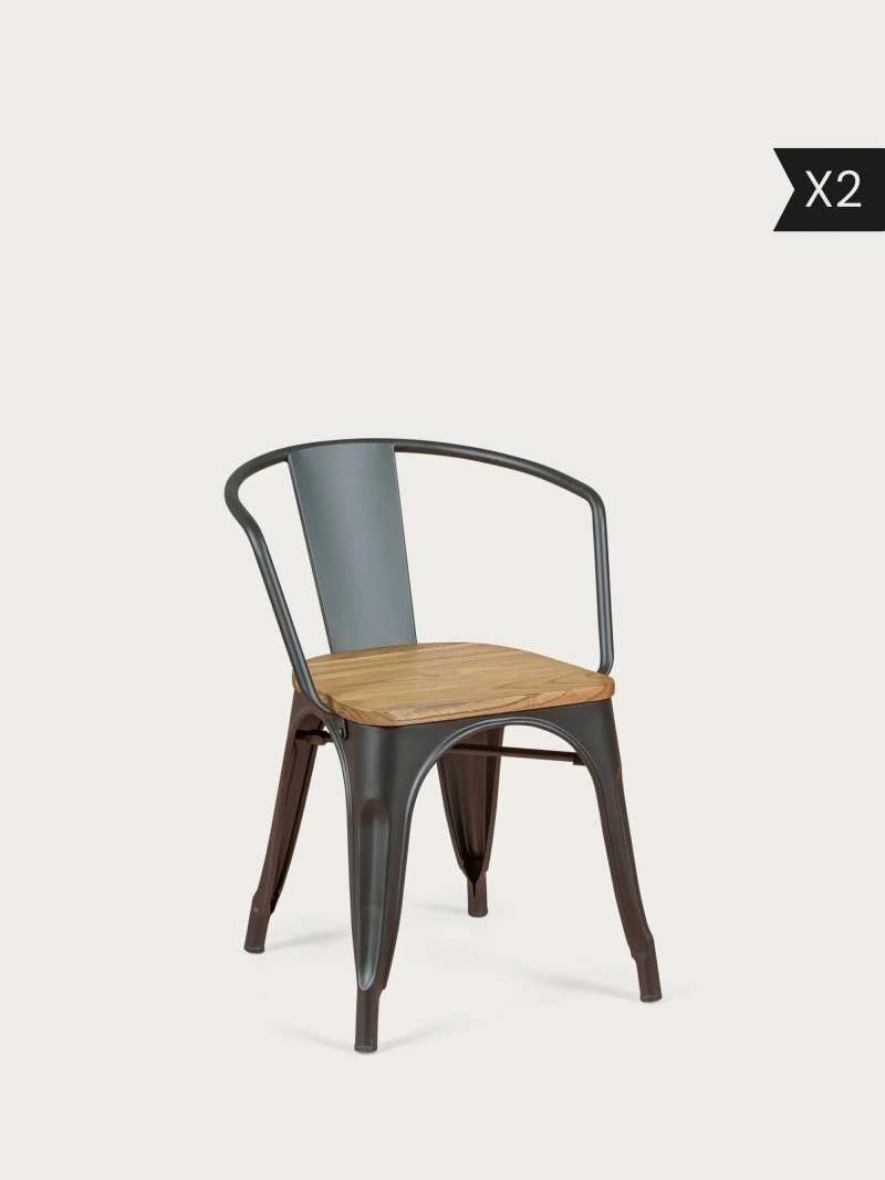 2-pak Sæt med 2 stk. Sæt med 8 stk. Industristol med armlæn og sæde af alm – Bistro x2 NEST DREAM - 20