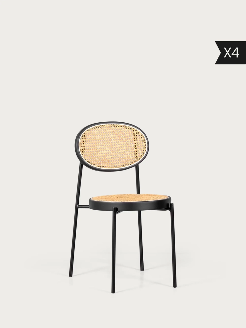 4-pak Retro-spisebordsstol med naturlig rattan North x4