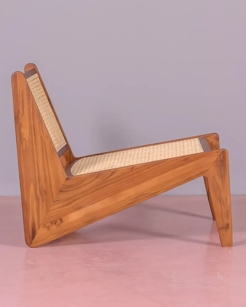 Fauteuil bas en bois de teck et rotin naturel | Livraison gratuite