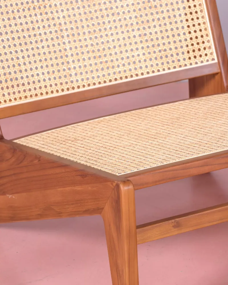 Fauteuil bas en bois de teck et rotin naturel | Livraison gratuite