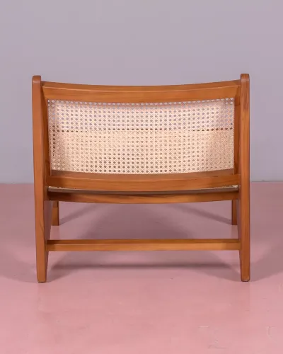 Low armchair in teak wood and natural rattan | Free shipping