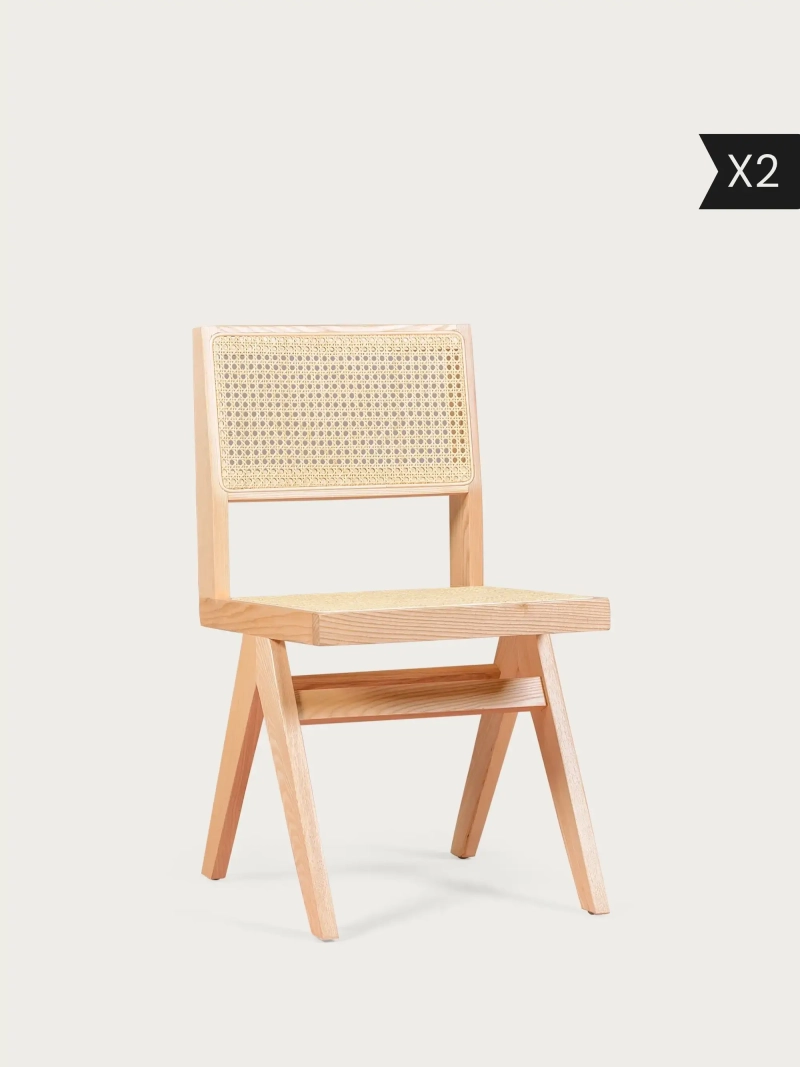 Set da 2 Sedia da pranzo classica in rattan naturale e legno di frassino - Compass x2