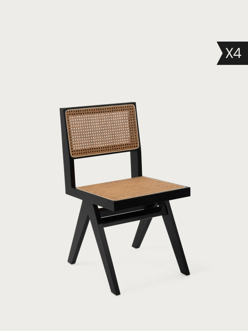 4-pak Klassisk spisebordsstol i naturlig rattan og asketræ Compass x4