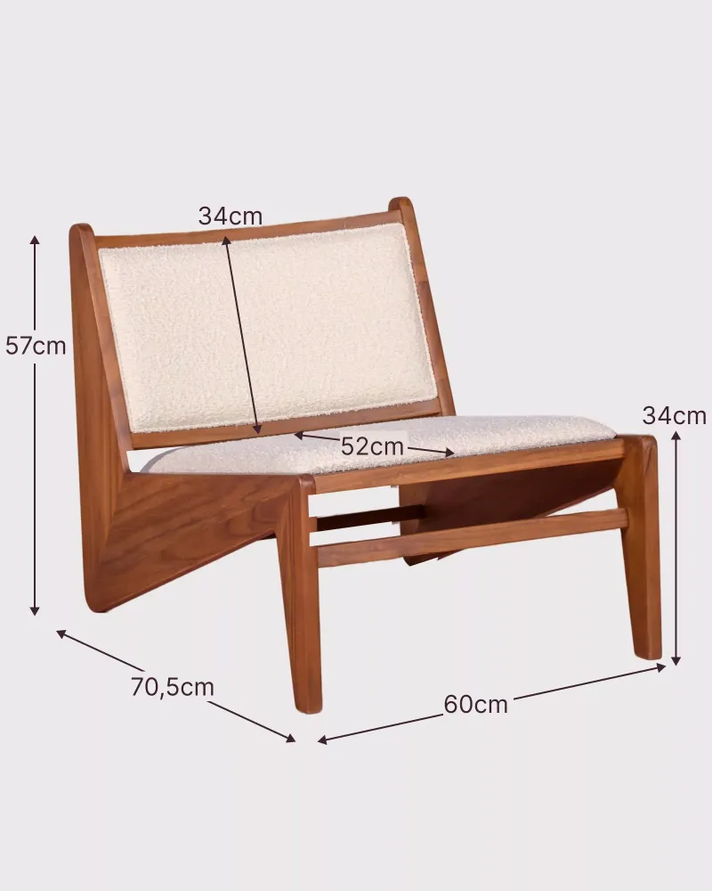 Sillón Lounge Compass en madera de teca y tejido bouclé | Envío Gratis