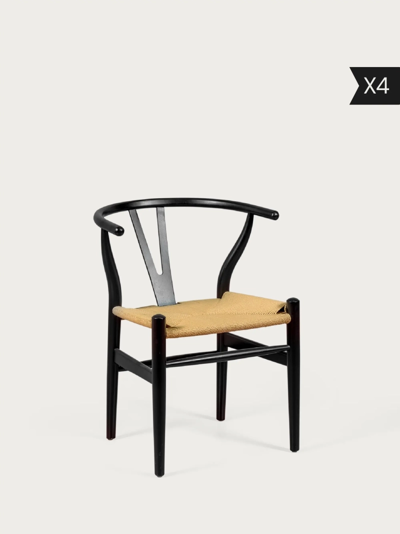 Set of 4 Nordic chair in colored beech wood and ecological rope - Wish x4