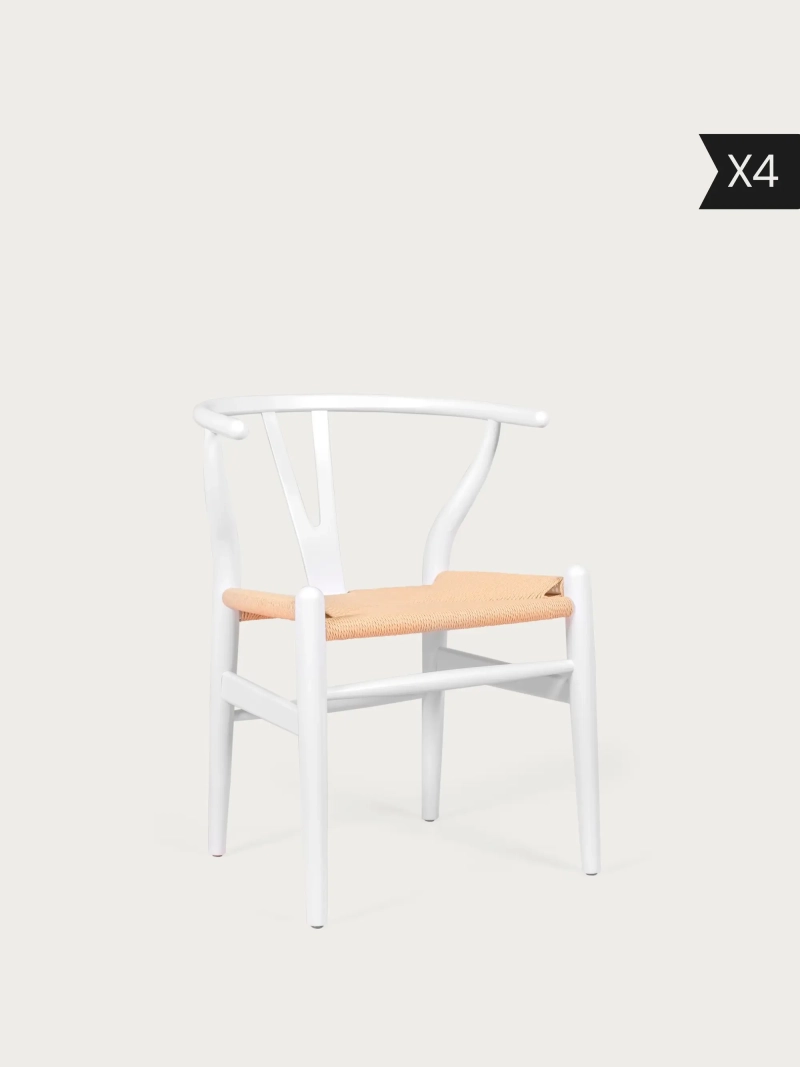 Set of 4 Nordic chair in colored beech wood and ecological rope - Wish x4